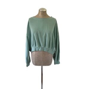 Old Navy Sage Green Cropped Sweatshirt Pullover XL Boxy Relaxed Fit